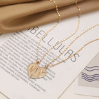 Gold Plated Two-Half Heart Couple Pendant Necklace