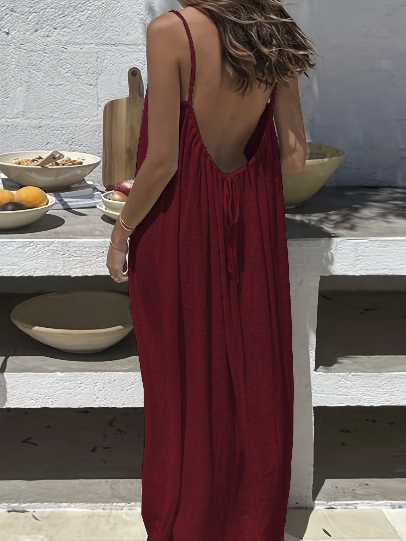 Boho Spaghetti Strap Backless Maxi Dress