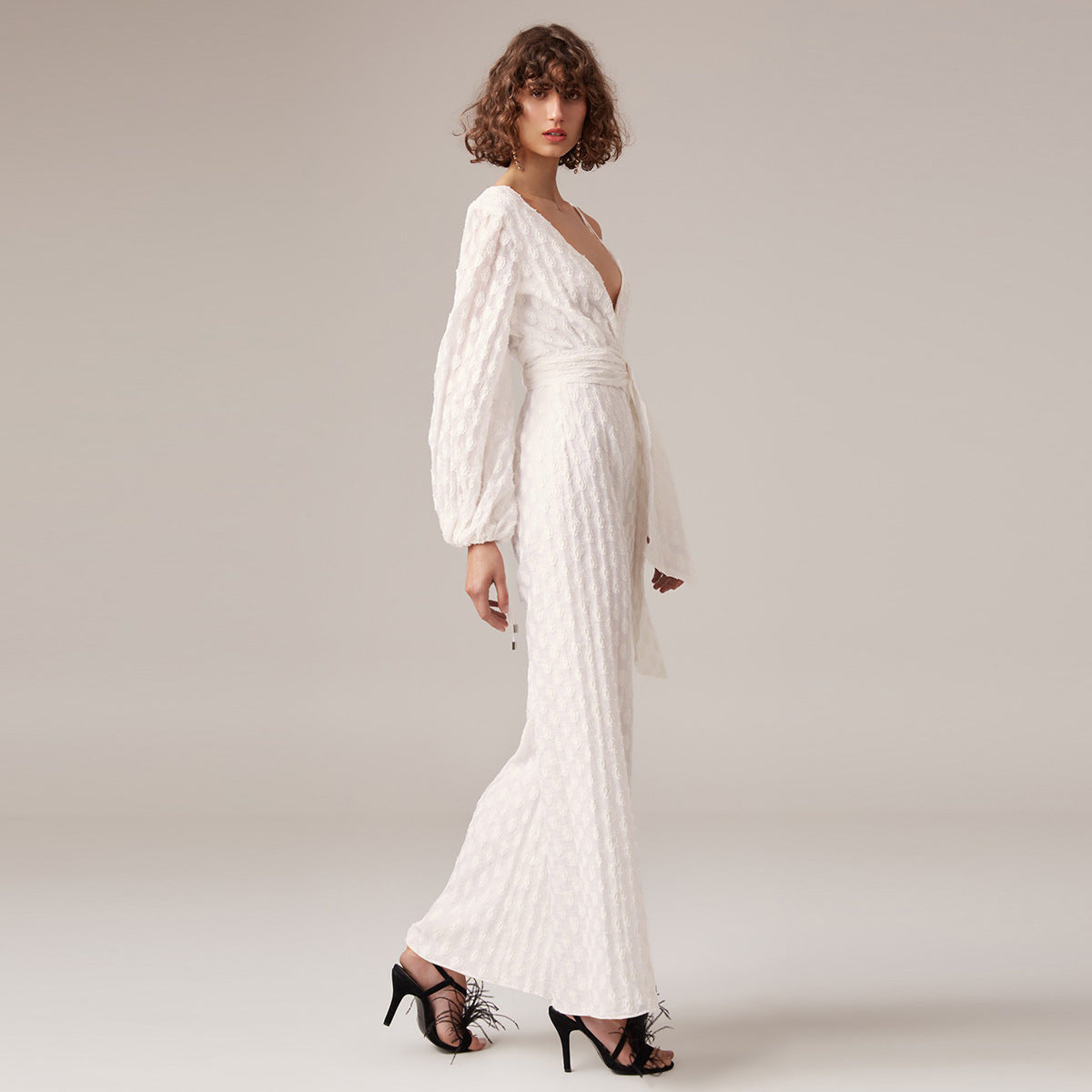 Women's Jumpsuit with Lantern Sleeves and Spaghetti Straps