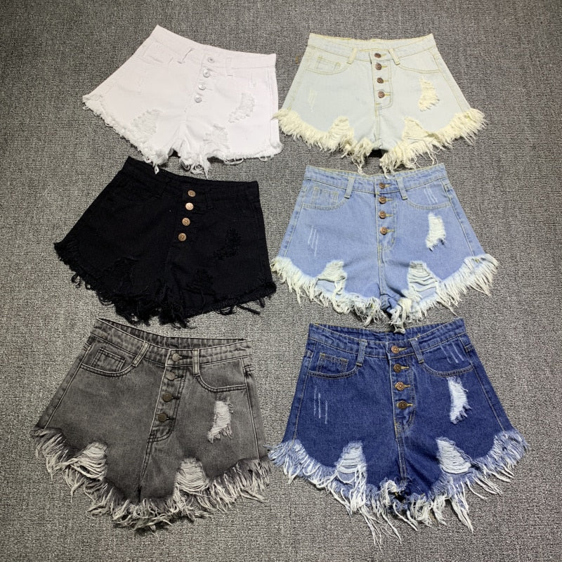 High-Waisted Distressed Denim Shorts for Women