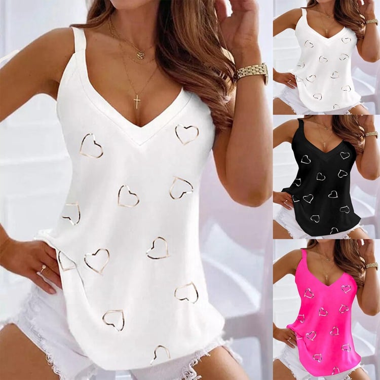 Women's Sleeveless Camisole Top with Heart Print