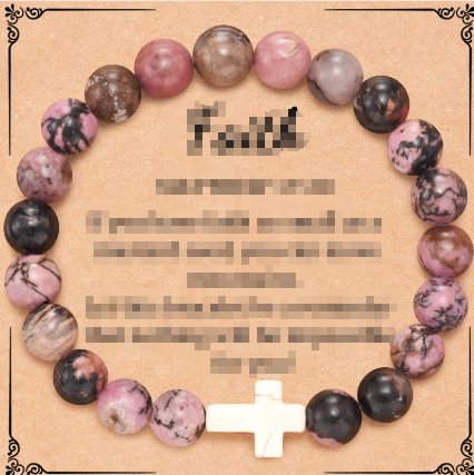 Rhodonite Beaded Cross Bracelet with Faith Message Card
