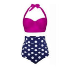 Retro Halter Top with Floral High-Waist Bikini Bottom