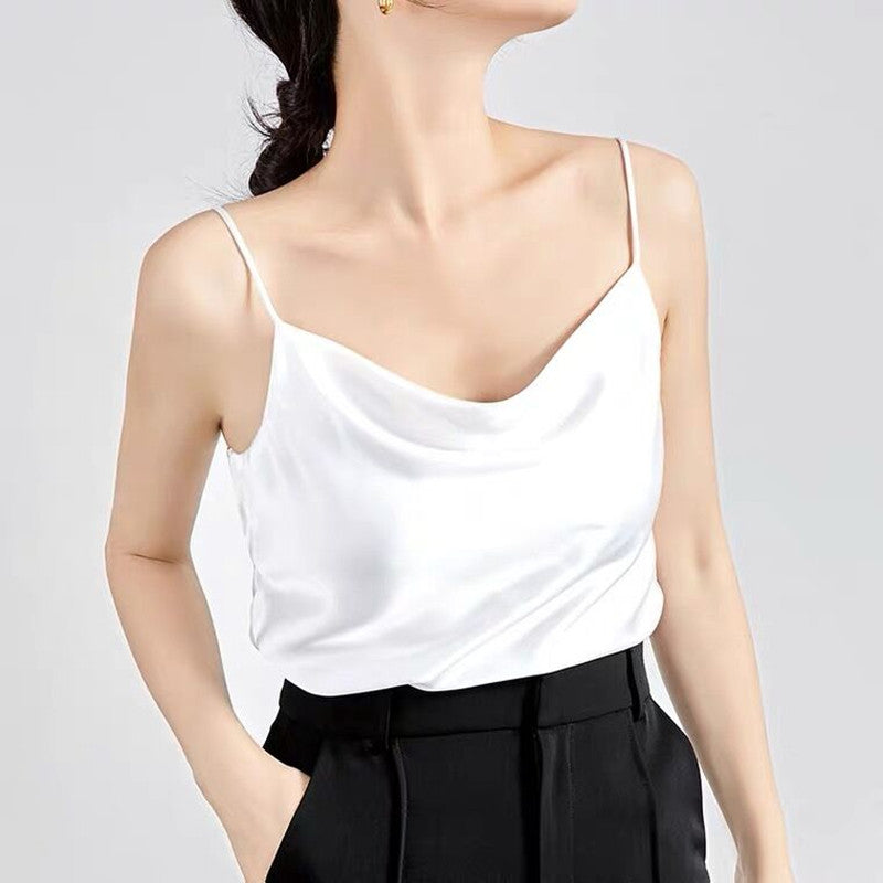 New Women's Silk Satin Tank Top in Avocado Green