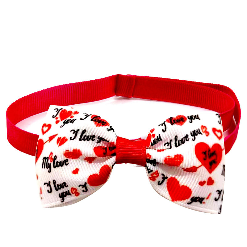 Valentine Pet Bow Tie for Cats & Dogs, Adjustable Heart & Cupid Print Collar Bowtie, Cute Holiday Grooming Accessory