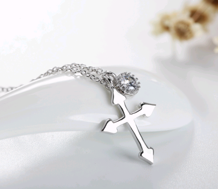 Cross Pendant Necklace with Zirconia Charm