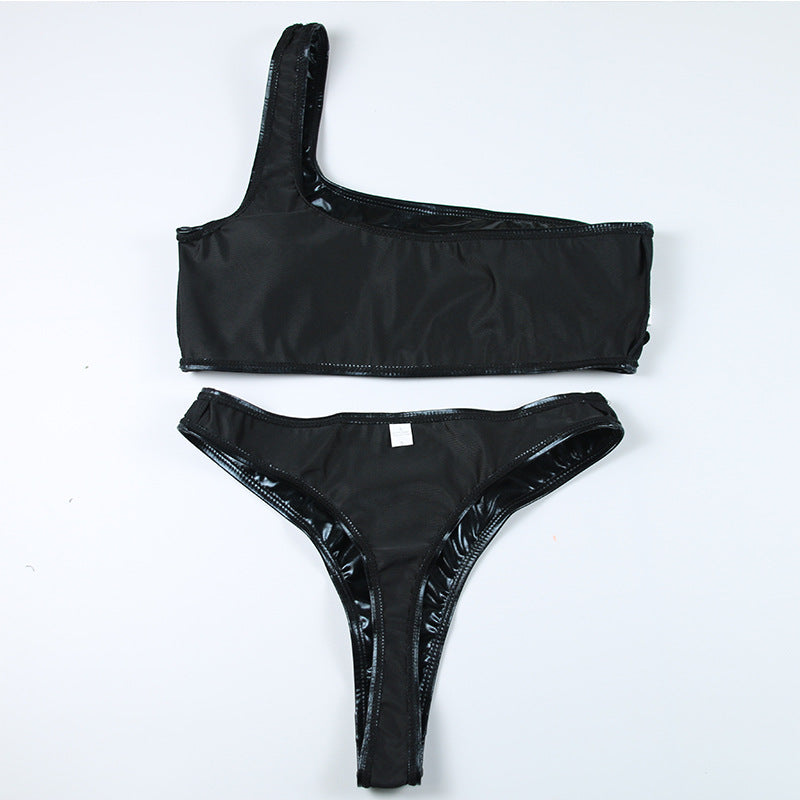 Women's Coral One-Shoulder High-Cut Bikini Set