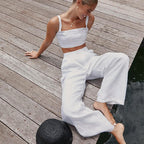 2023 Summer Women's Cotton Linen Tank Top & Wide Leg Pants Set