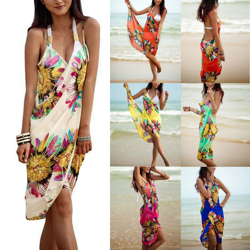 Floral Backless Beach Cover-Up Wrap