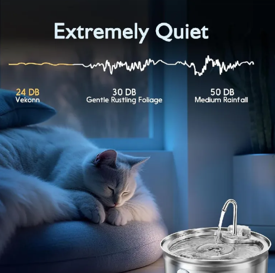 Stainless Steel Pet Water Fountain 3.2L Ultra-Quiet Automatic Cat Dog Drinking Dispenser with Faucet Spout