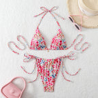 Cherry Print Triangle String Bikini Set
