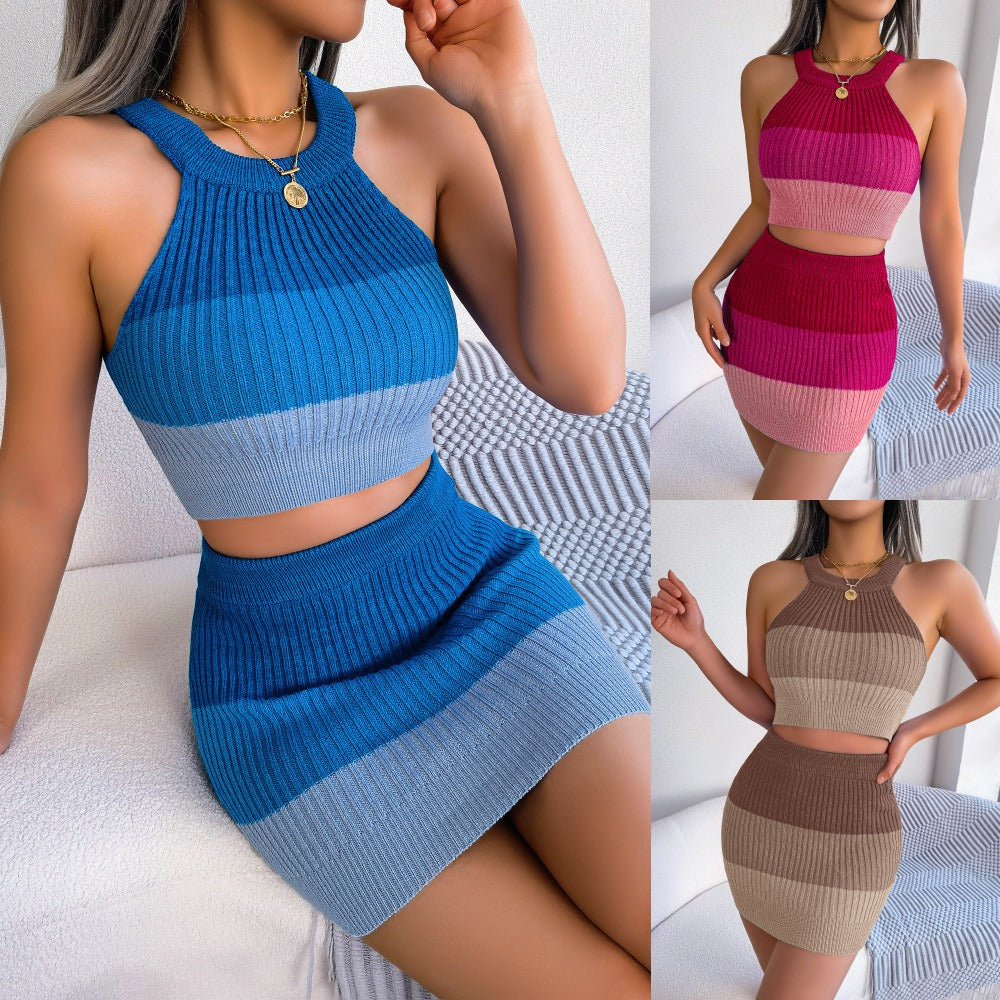 Fashionable Gradient Crop Top and Skirt Suit for Dating