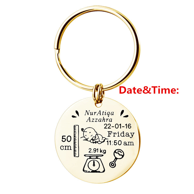 Custom Stainless Steel Keychain with Baby Birth Token | Accessory