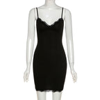 Contrast Lace Scallop Trim Sexy Spaghetti Strap Dress