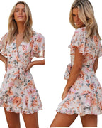 V-neck Printed Boho Style Casual Short Dress for Women