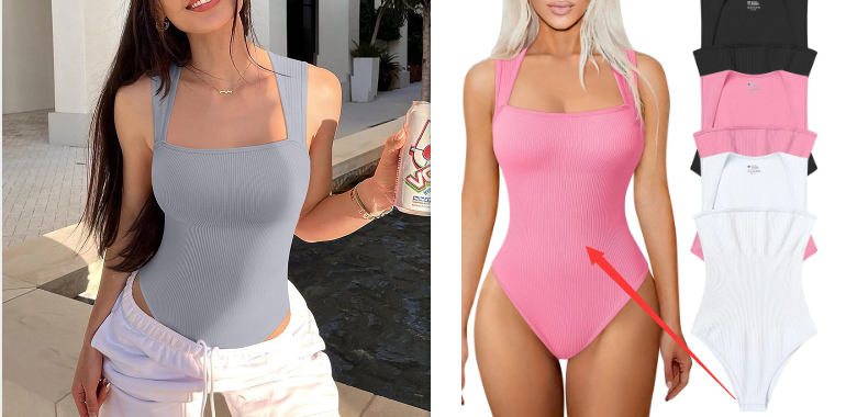Square Neck Sleeveless Ribbed Bodysuit