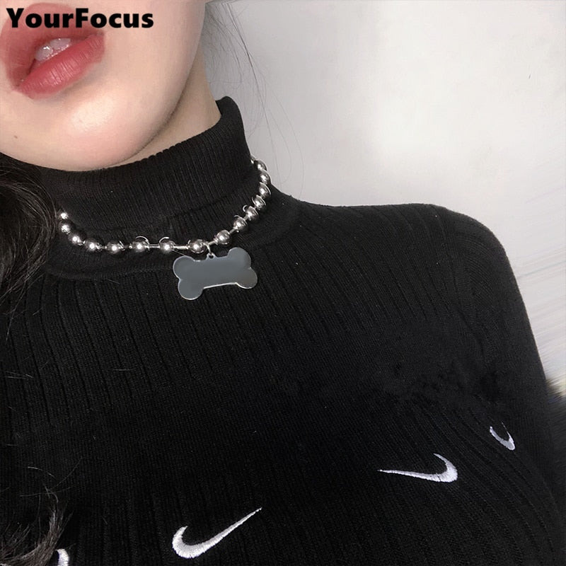 Stainless Steel Dog Tag Necklace with Bone Design