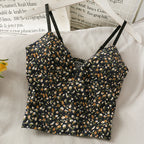 Korean V-Neck Corduroy Floral Print Tank Top for Women