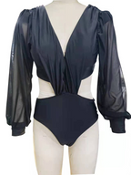 Mesh Puff-Sleeve Cutout One-Piece Swimsuit