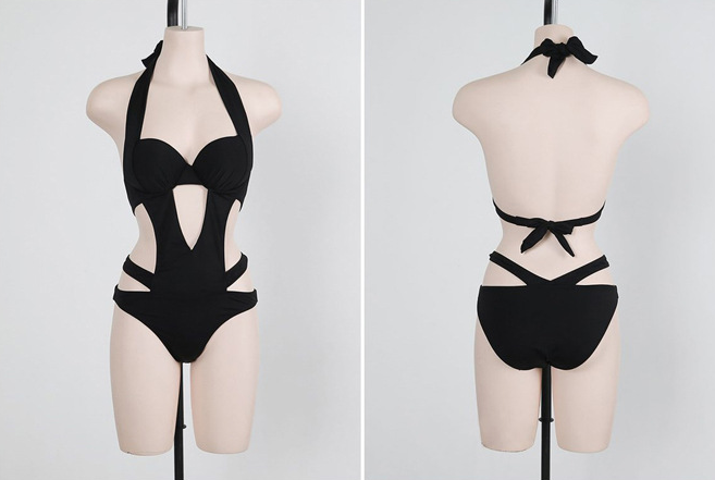 Black Halter Cutout Monokini Swimsuit
