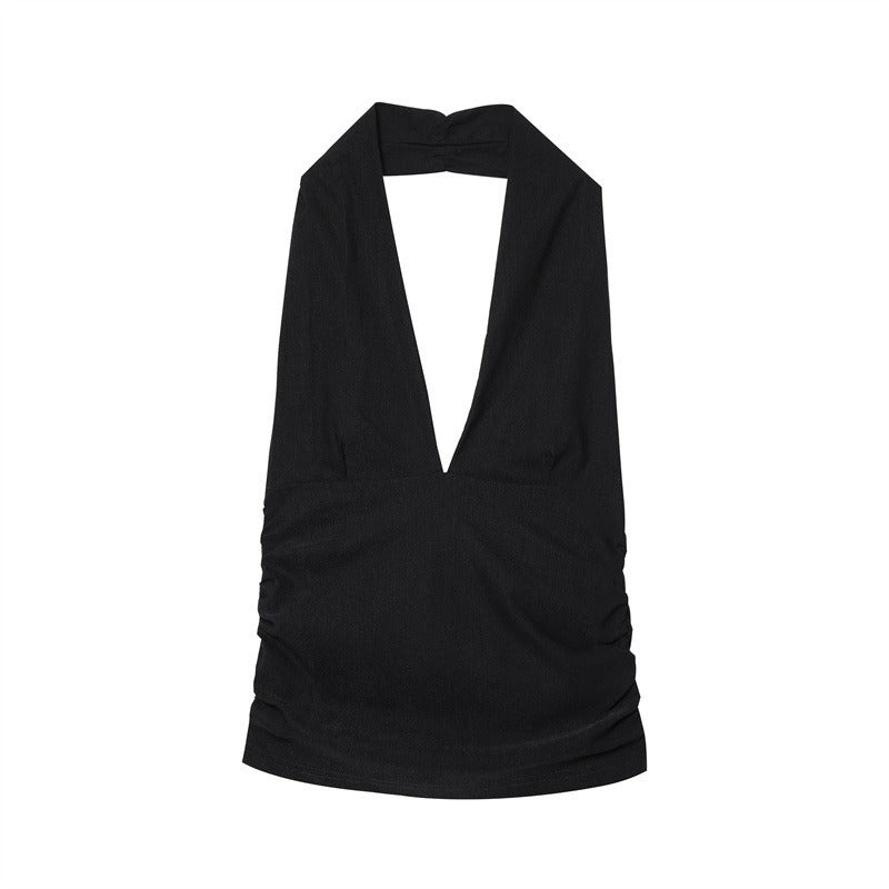 Pleated Halter Top & Stretchy Midi Skirt Set