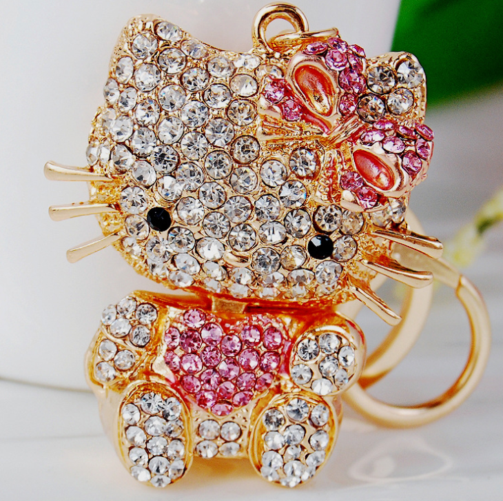 Rhinestone Cat Rhinestone Bag Charm Keychain