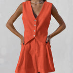 2024 Women's Cotton-Linen Suit Vest and Shorts Set