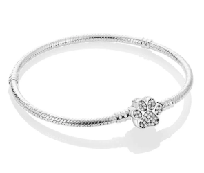 Silver Snake Chain Paw Charm Bracelet