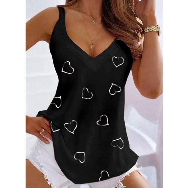 Women's Sleeveless Camisole Top with Heart Print