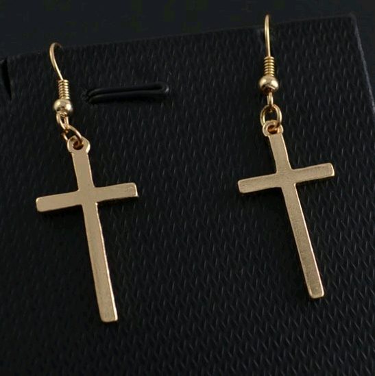 Simple Gold Cross Drop Earrings