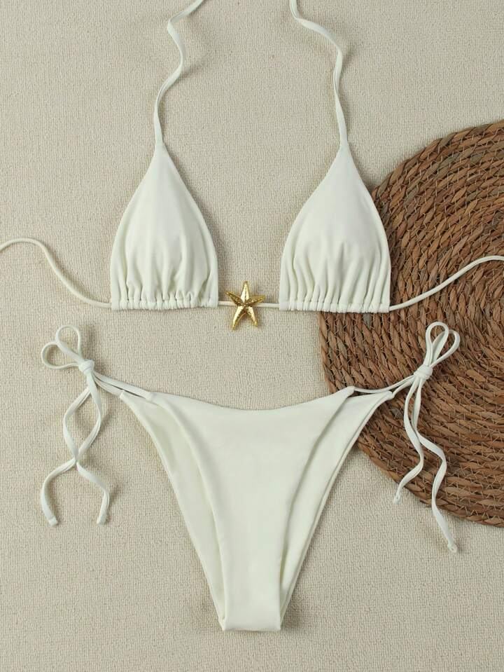 Red Triangle String Bikini Set with Starfish Charm