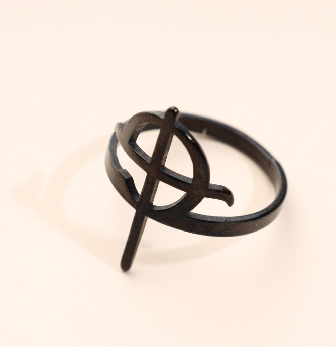 Stainless Steel Geometric Cross Couple Finger Rings