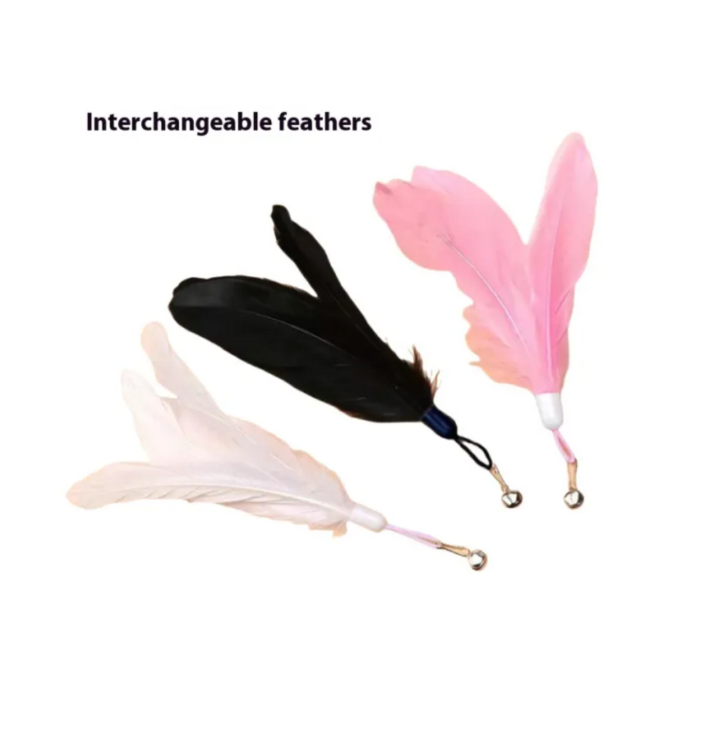 Suction Cup Cat Teaser Wand with Bell, Interactive Feather Toy with Flexible Wire and Interchangeable Feathers for Self-Play