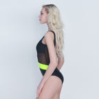Black Neon Mesh Stripe One-Piece Swimsuit