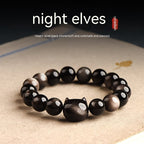 Obsidian Bead Bracelet with Cat Charm