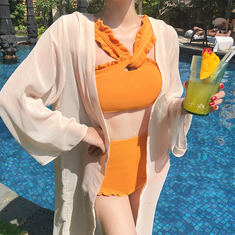 One-Shoulder Ruffle High-Waist Bikini