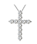 Silver CZ Crystal Cross Pendant Necklace for Women