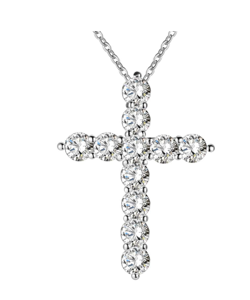 Silver CZ Crystal Cross Pendant Necklace for Women
