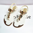 Summer Flat Thong Sandals with Rhinestones and Strap