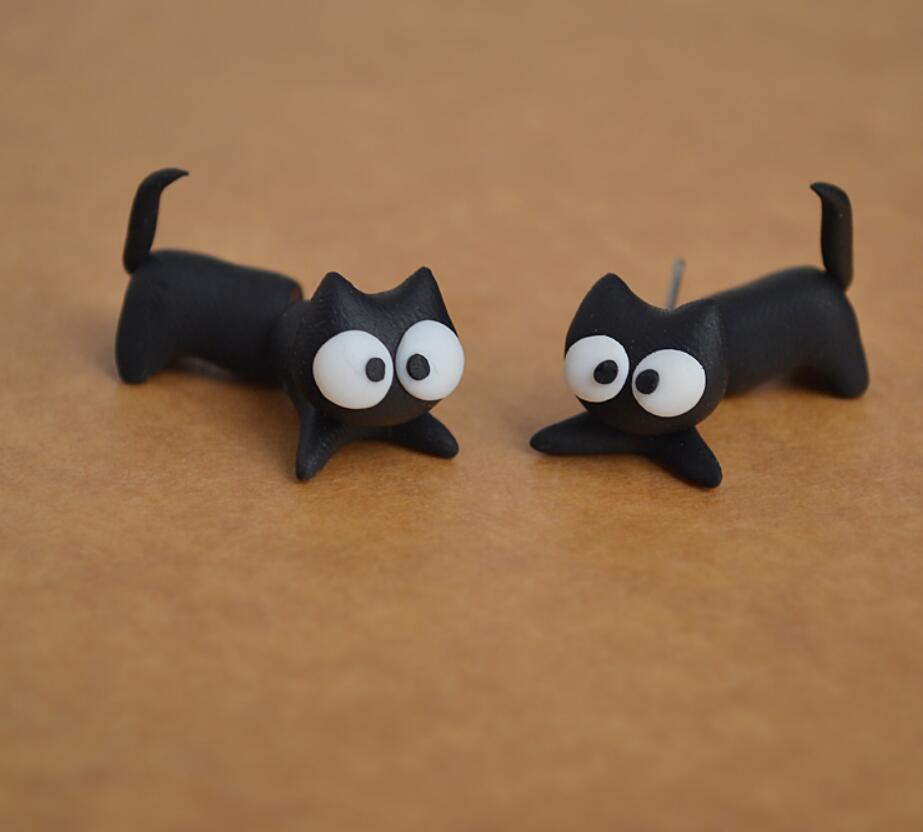 Cartoon Cat Ear Studs, Polymer Clay Earrings