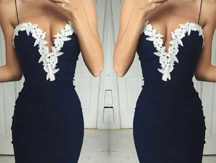 Lace-Applique V-Neck Bodycon Midi Dress