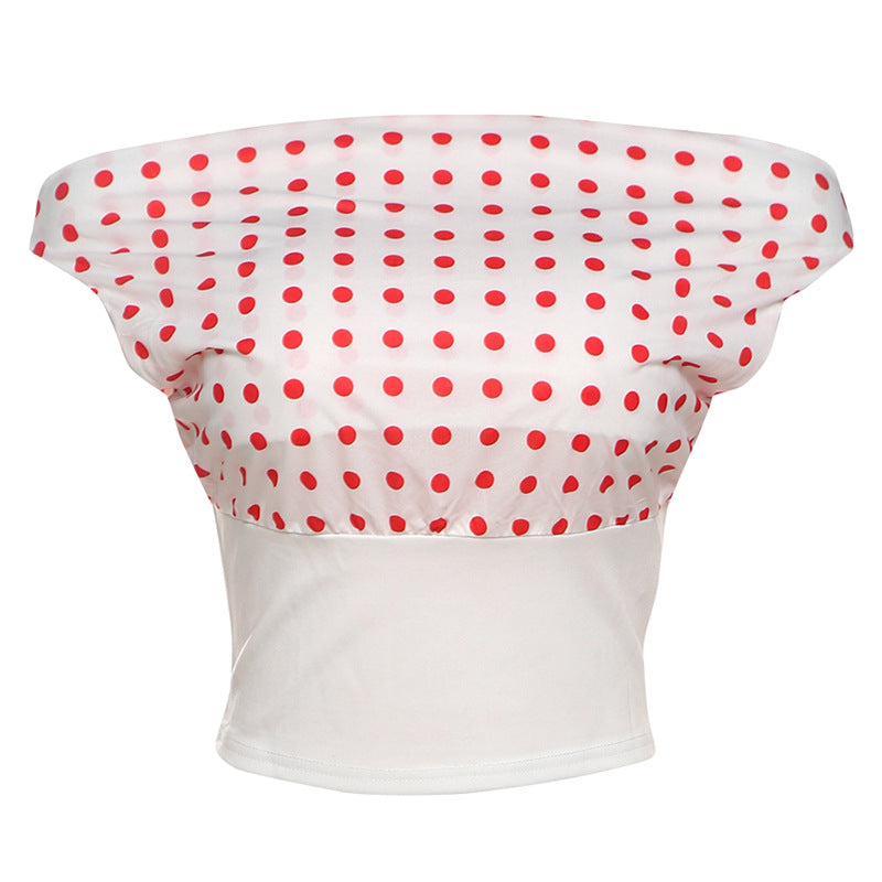 Retro One-Shoulder Polka Dot Crop Top
