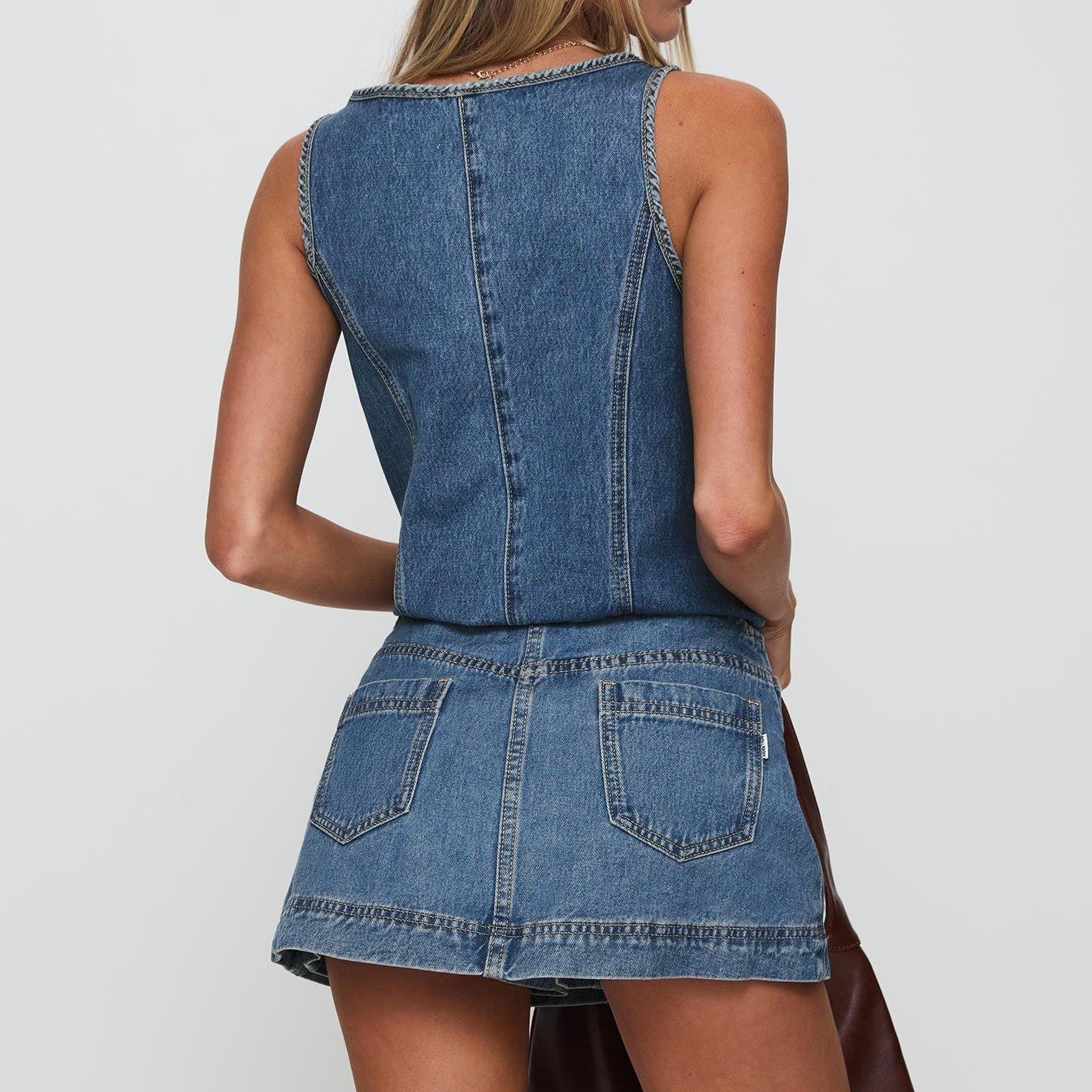 Women's Sleeveless Lace-Up Denim Vest and Shorts Set