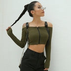 One-Shoulder Long Sleeve Cropped Top