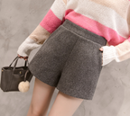 Thick Women's Wool Shorts, High-Waisted Fit for Fall