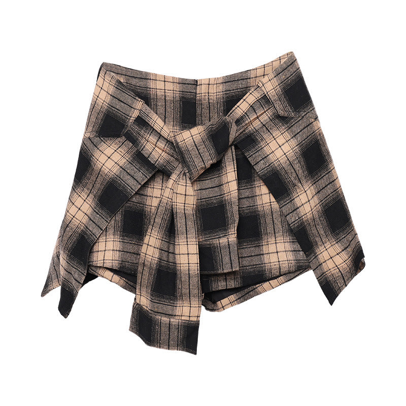 High-Waisted Plaid Irregular Shorts for Women