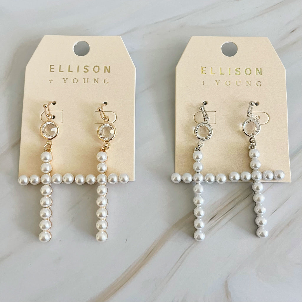 Pearl Cross Dangle Earrings | Christian Jewelry
