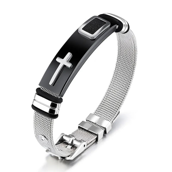 Men's Cross Stainless Steel Mesh Bracelet