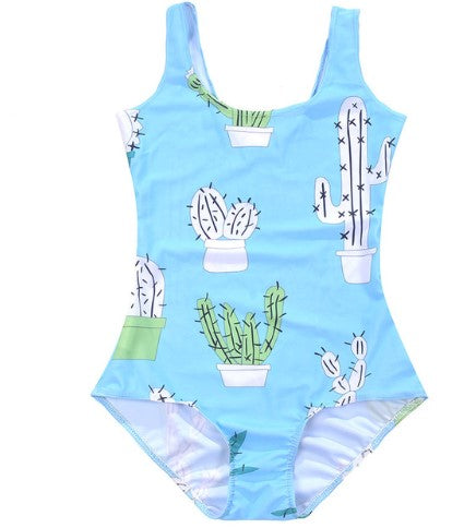 Cute Cactus Print One-Piece Swimsuit