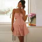 Backless Spaghetti Strap Tiered Mini Dress
